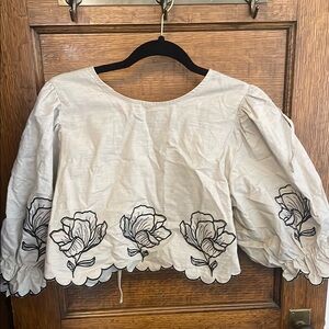 MARBLE Tan Cream Boxy Embellished Blouse